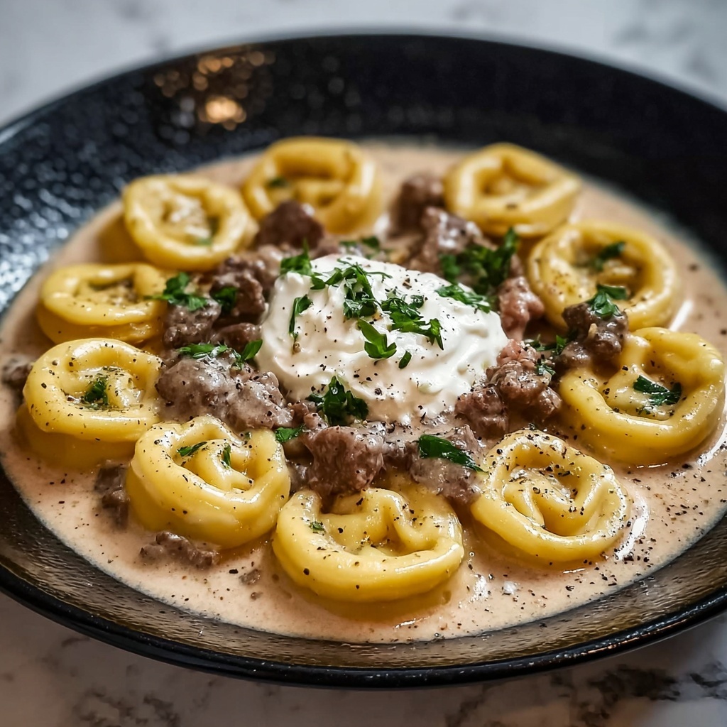One-Skillet Beef Stroganoff Tortellini Recipe - Recipe Image