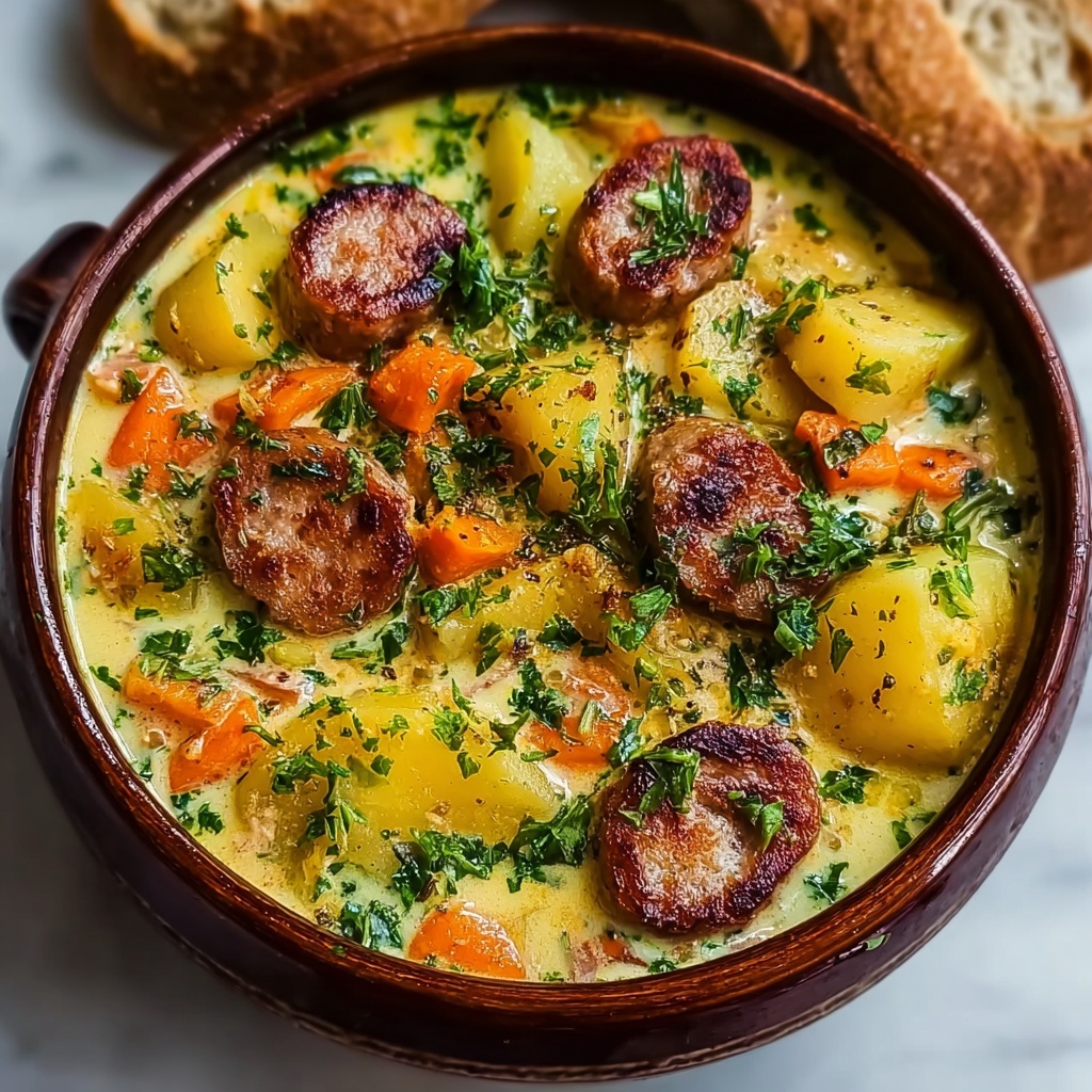 Kielbasa and Potato Kale Soup with Cheddar and Cream Recipe - Recipe Image