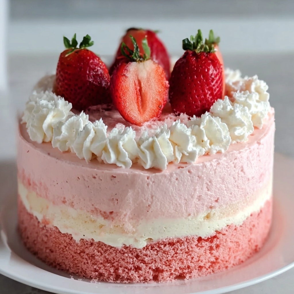 Moist Strawberry Cake with Fresh Strawberry Buttercream Recipe - Recipe Image
