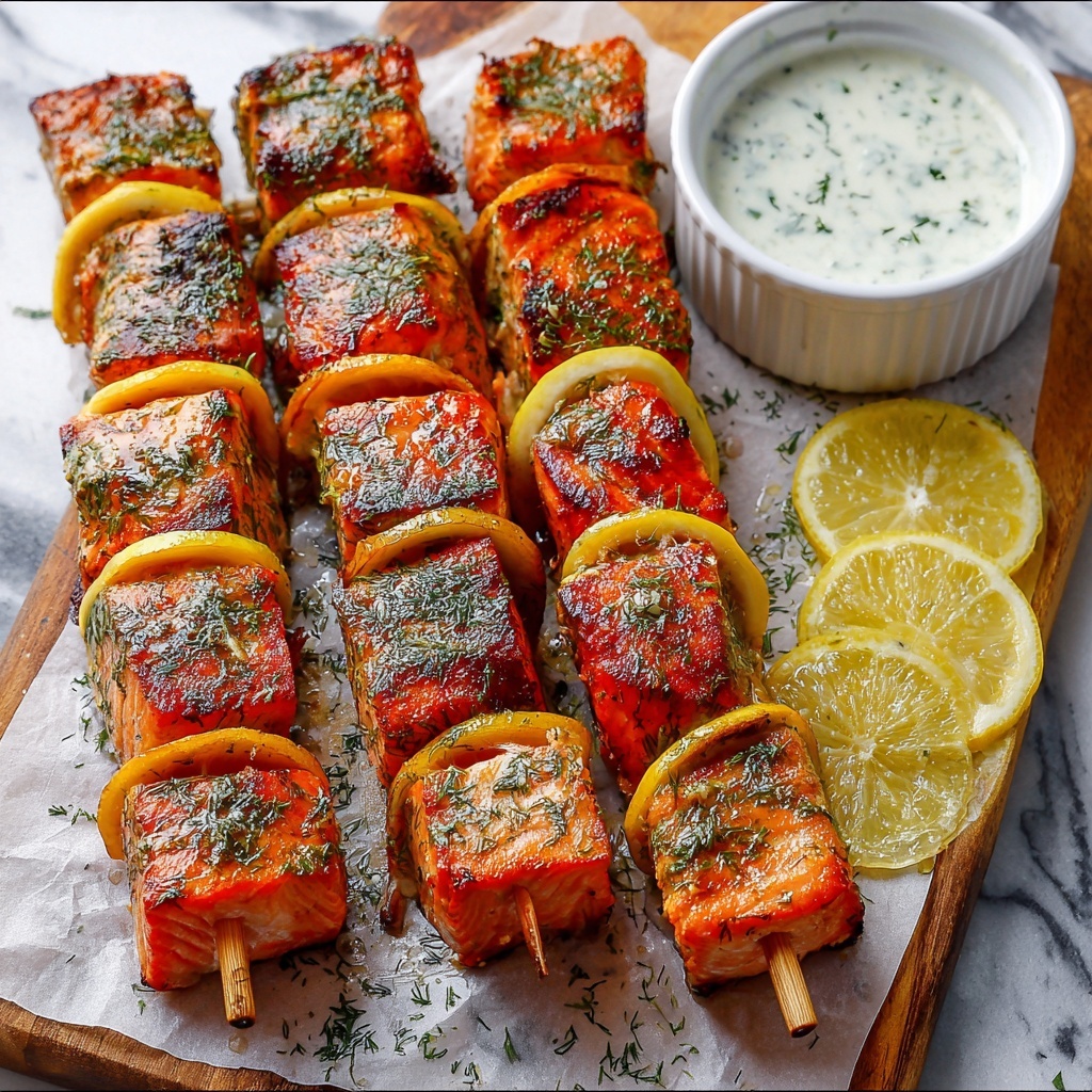Garlic & Lemon Salmon Kabobs Recipe - Recipe Image