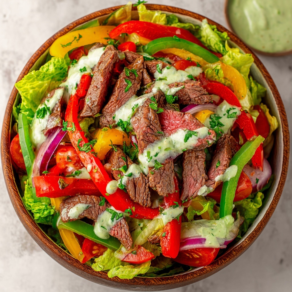 Steak Fajita Salad with Creamy Cilantro Lime Dressing Recipe - Recipe Image