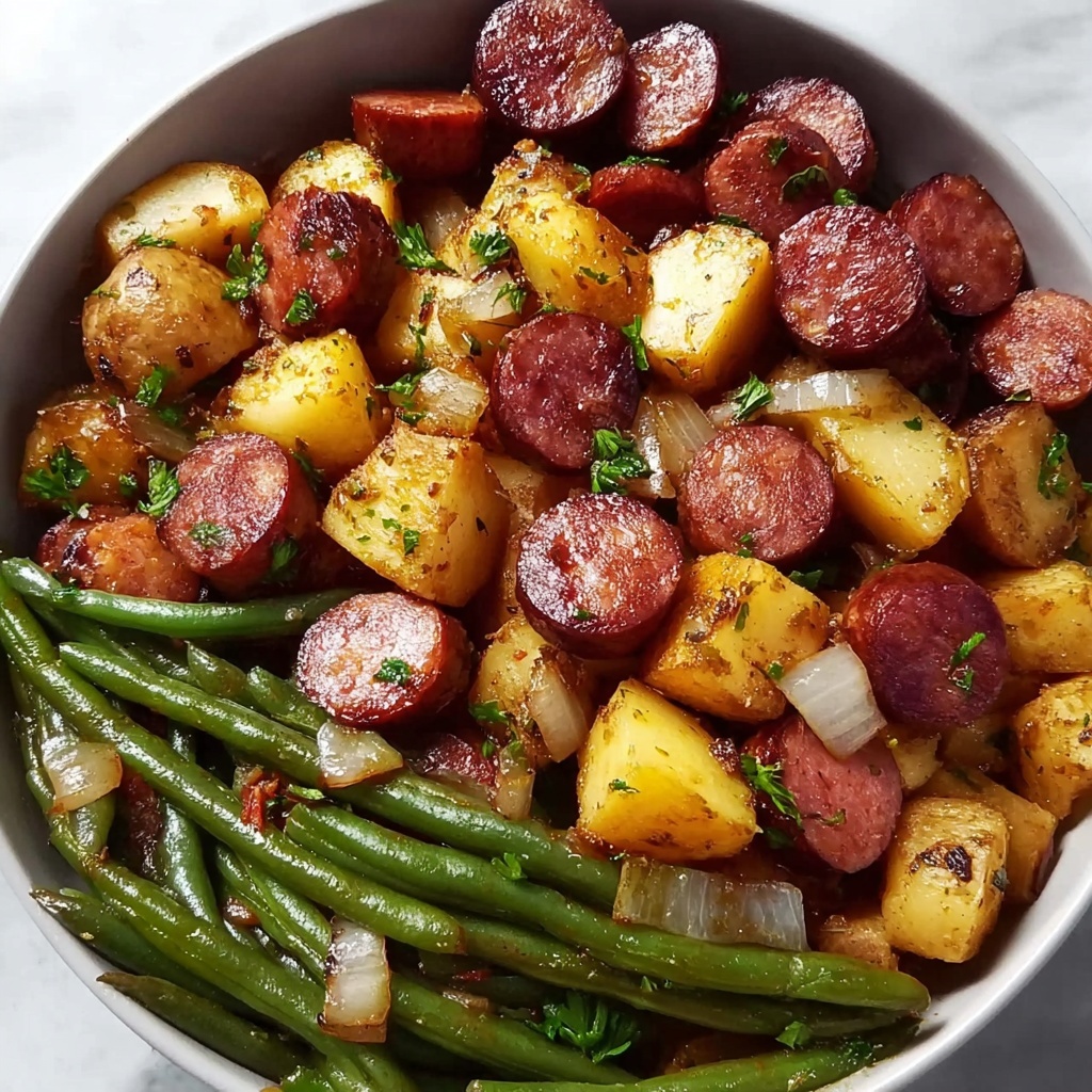 Sautéed Potatoes and Green Beans with Smoked Sausage Recipe - Recipe Image