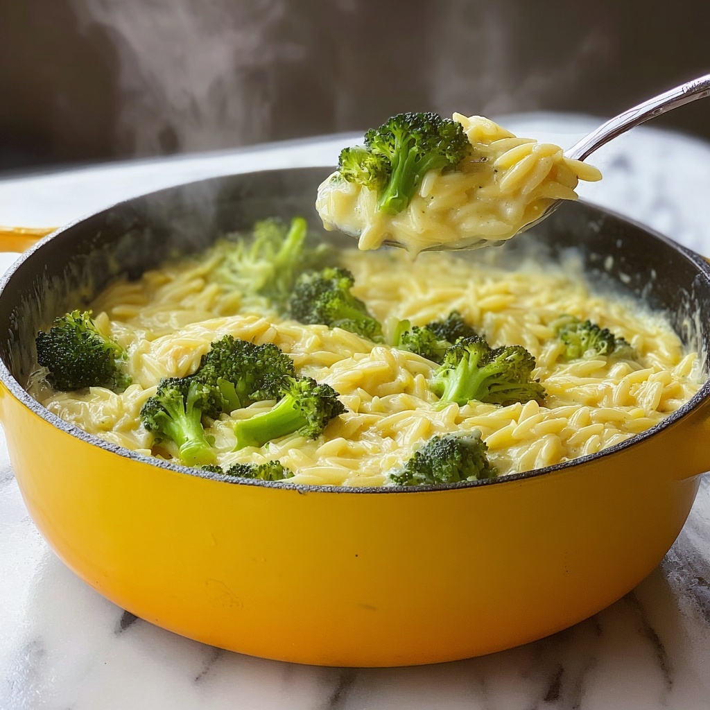 One Pot Broccoli Cheese Orzo Recipe - Recipe Image