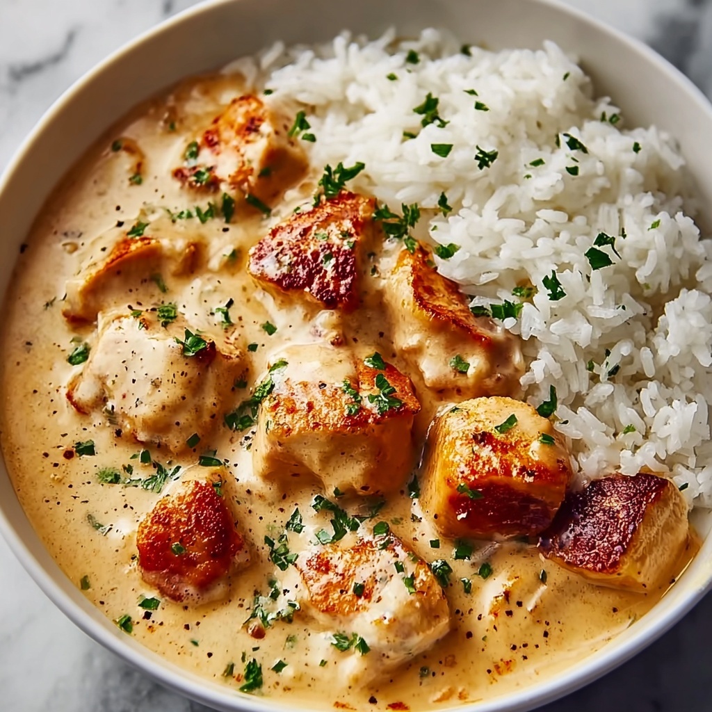 Creamy Smothered Chicken and Rice Recipe - Recipe Image