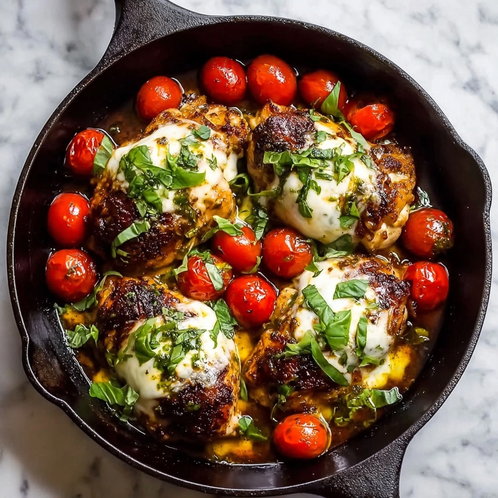 One Pan Balsamic Chicken with Fresh Mozzarella, Tomatoes, and Basil Recipe - Recipe Image