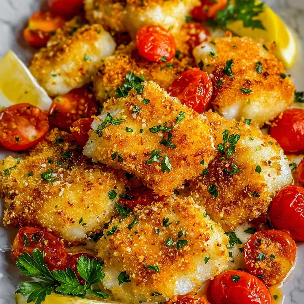 Everything Bagel Panko Crusted Baked Cod with Cherry Tomatoes Recipe - Recipe Image