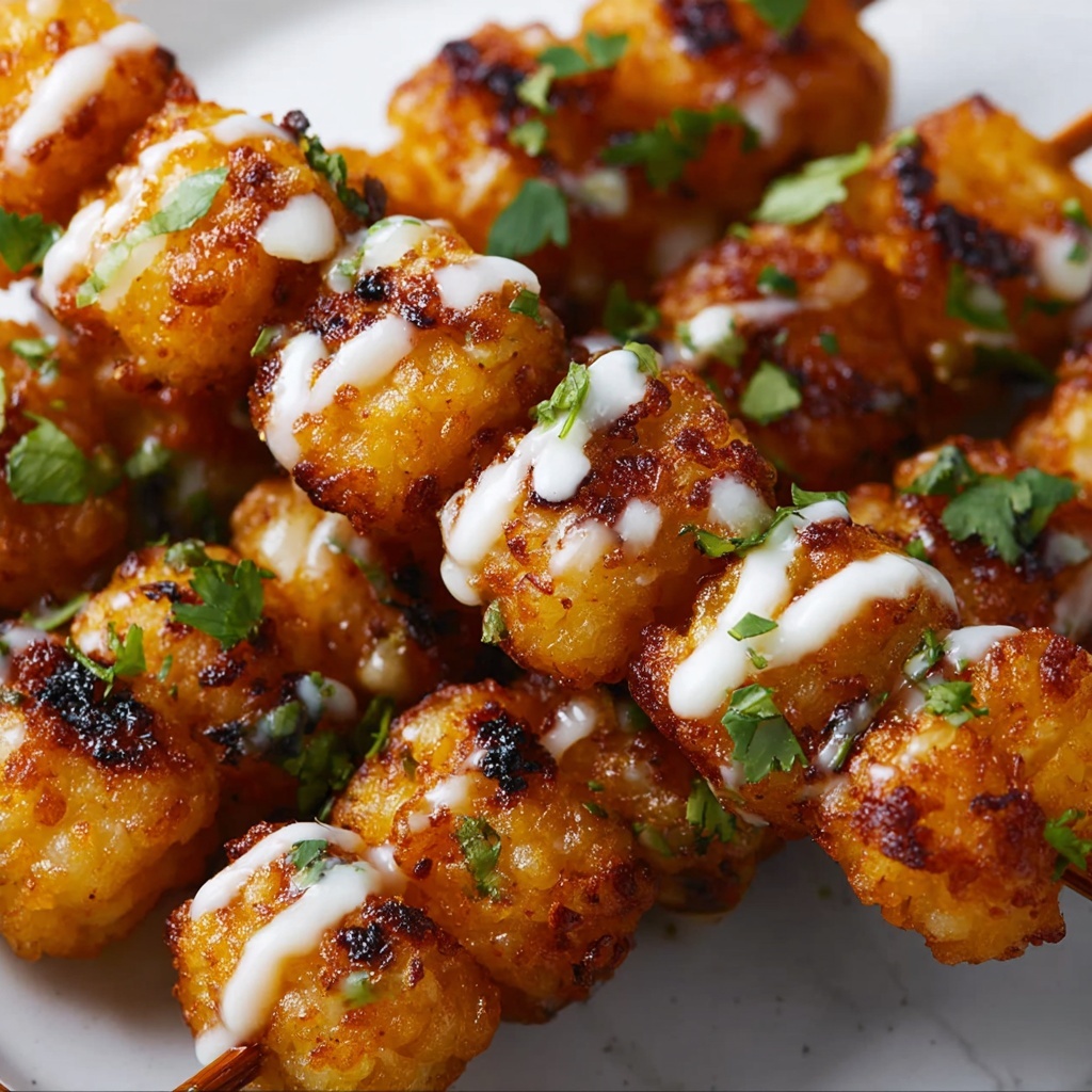 Loaded Tater Tot Skewers with Cheddar, Bacon, and Green Onions Recipe - Recipe Image