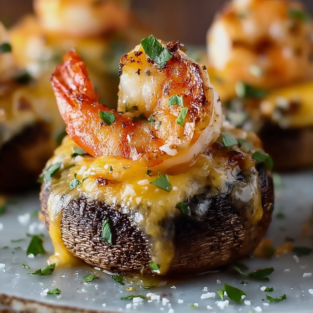 Cajun Shrimp-Stuffed Mushrooms with Cheesy Cheese Pull Recipe - Recipe Image