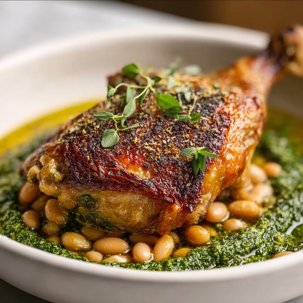 One-Pan Crispy Chicken with Cannellini Beans and Pistachio Pesto Recipe - Recipe Image