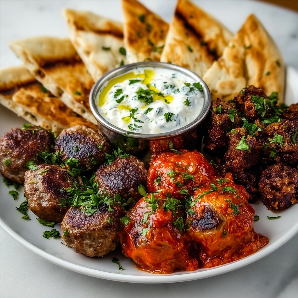 Greek Platter: Spicy Feta Wedges, Lamb Meatballs, Tzatziki, and Toasted Pitta Recipe - Recipe Image