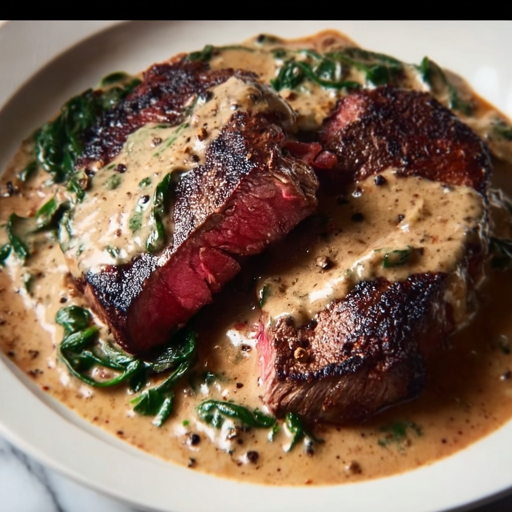 Peppercorn-Crusted Filet Mignon with Creamy Green Peppercorn Sauce Recipe - Recipe Image