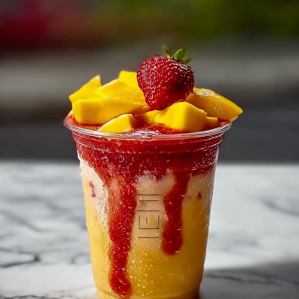 Mango Strawberry Sunrise Frappuccinos Recipe - Recipe Image