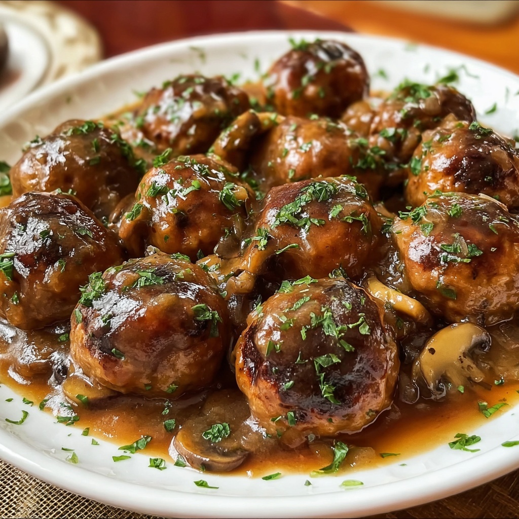 Savory Beef Meatballs in Mushroom Sauce Recipe - Recipe Image