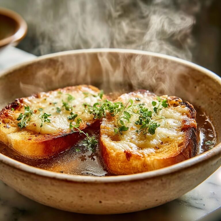 Mushroom & Caramelized Onion Soup with Cheesy Toasties Recipe