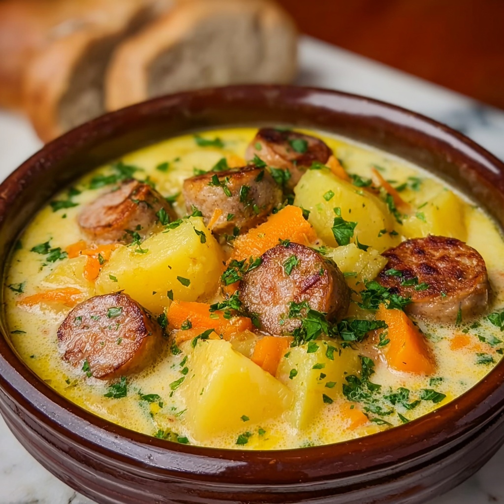 Kielbasa and Potato Kale Soup with Cheddar and Cream Recipe - Recipe Image