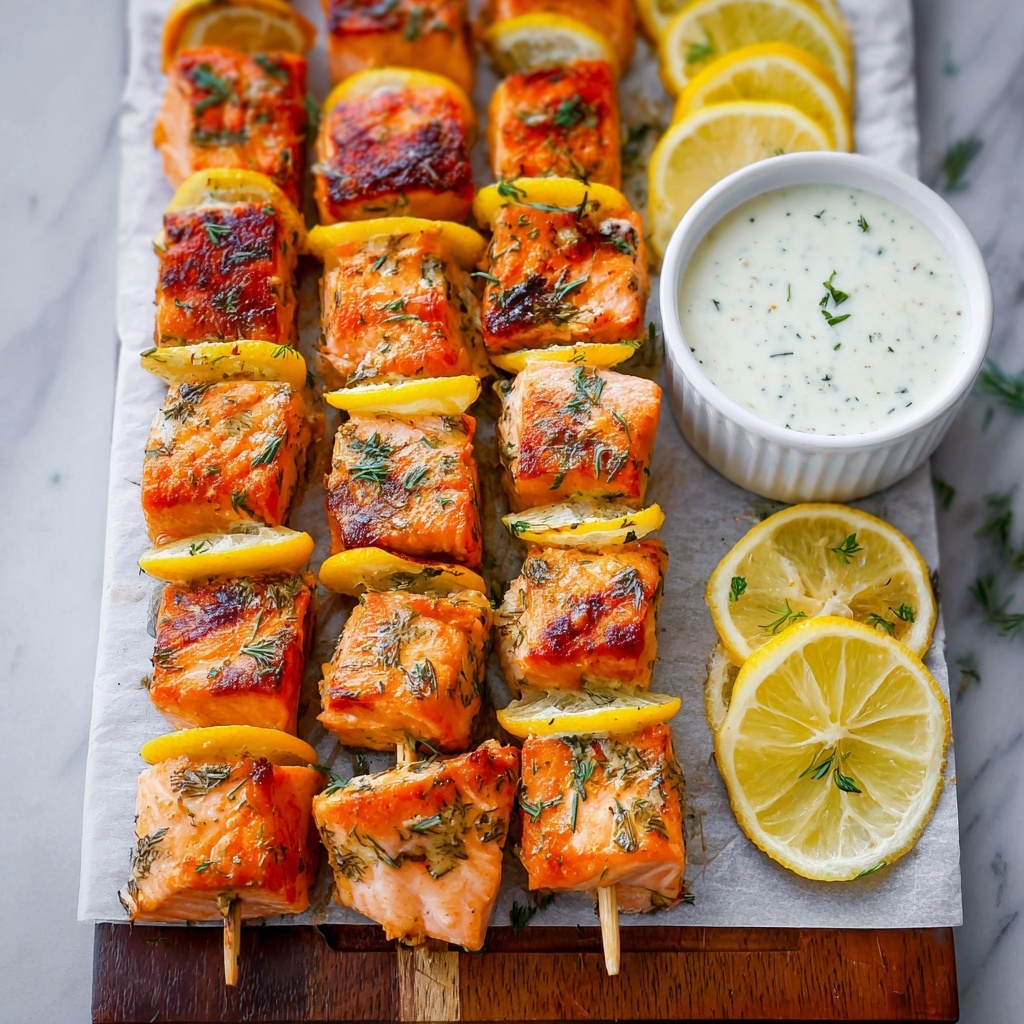 Garlic & Lemon Salmon Kabobs Recipe - Recipe Image