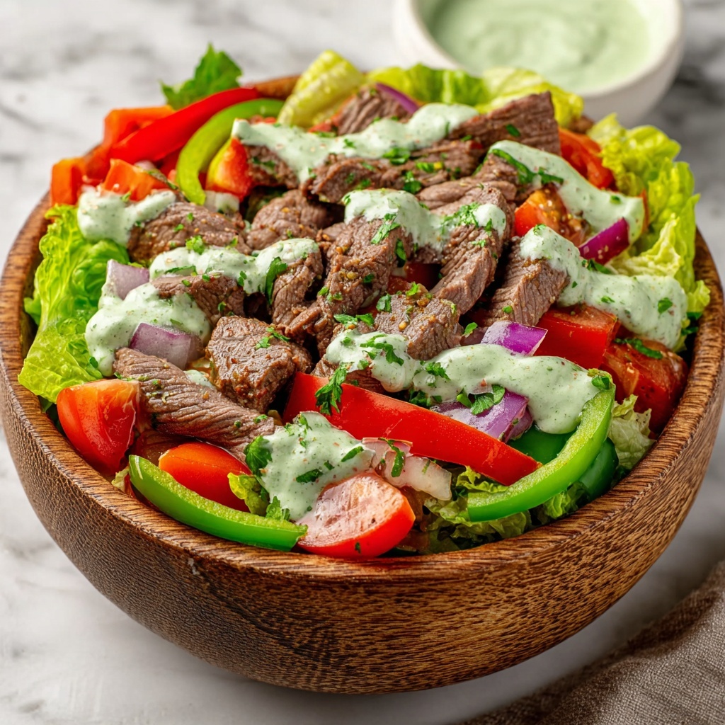 Steak Fajita Salad with Creamy Cilantro Lime Dressing Recipe - Recipe Image