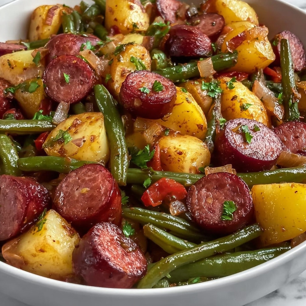 Sautéed Potatoes and Green Beans with Smoked Sausage Recipe - Recipe Image
