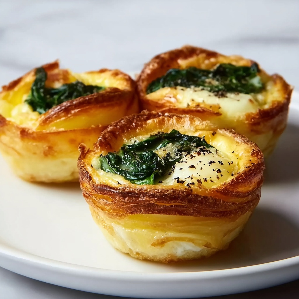 Spinach and Egg Soufflé in Crispy Potato Puff Cups Recipe - Recipe Image
