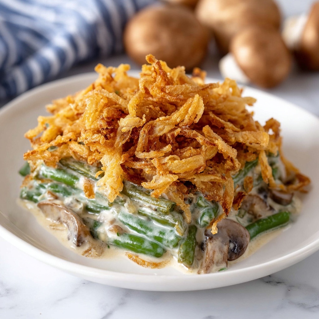 Green Bean Casserole with Creamy Mushroom Sauce and Crispy Onions Recipe - Recipe Image