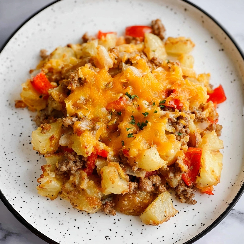 Loaded Breakfast Hash with Sausage, Ham, and Cheddar Recipe - Recipe Image