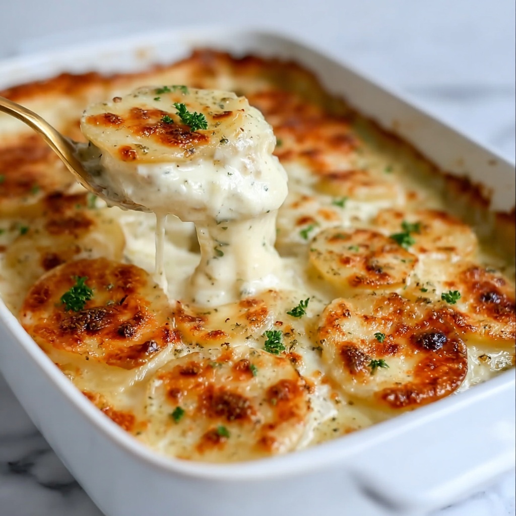 Cheesy Scalloped Potatoes with Caramelized Onion and Cheddar Recipe - Recipe Image