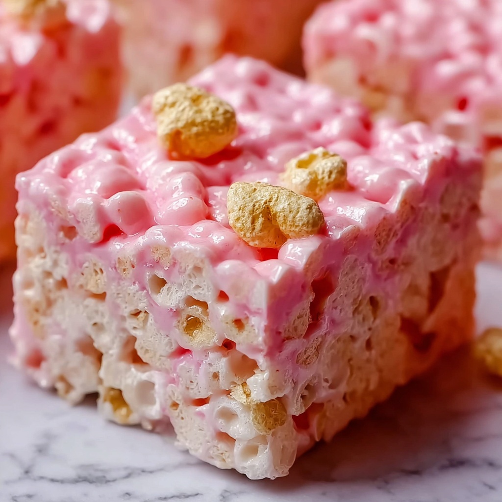 Strawberry Rice Krispies Treats with Pink and White Candy Melts Recipe - Recipe Image