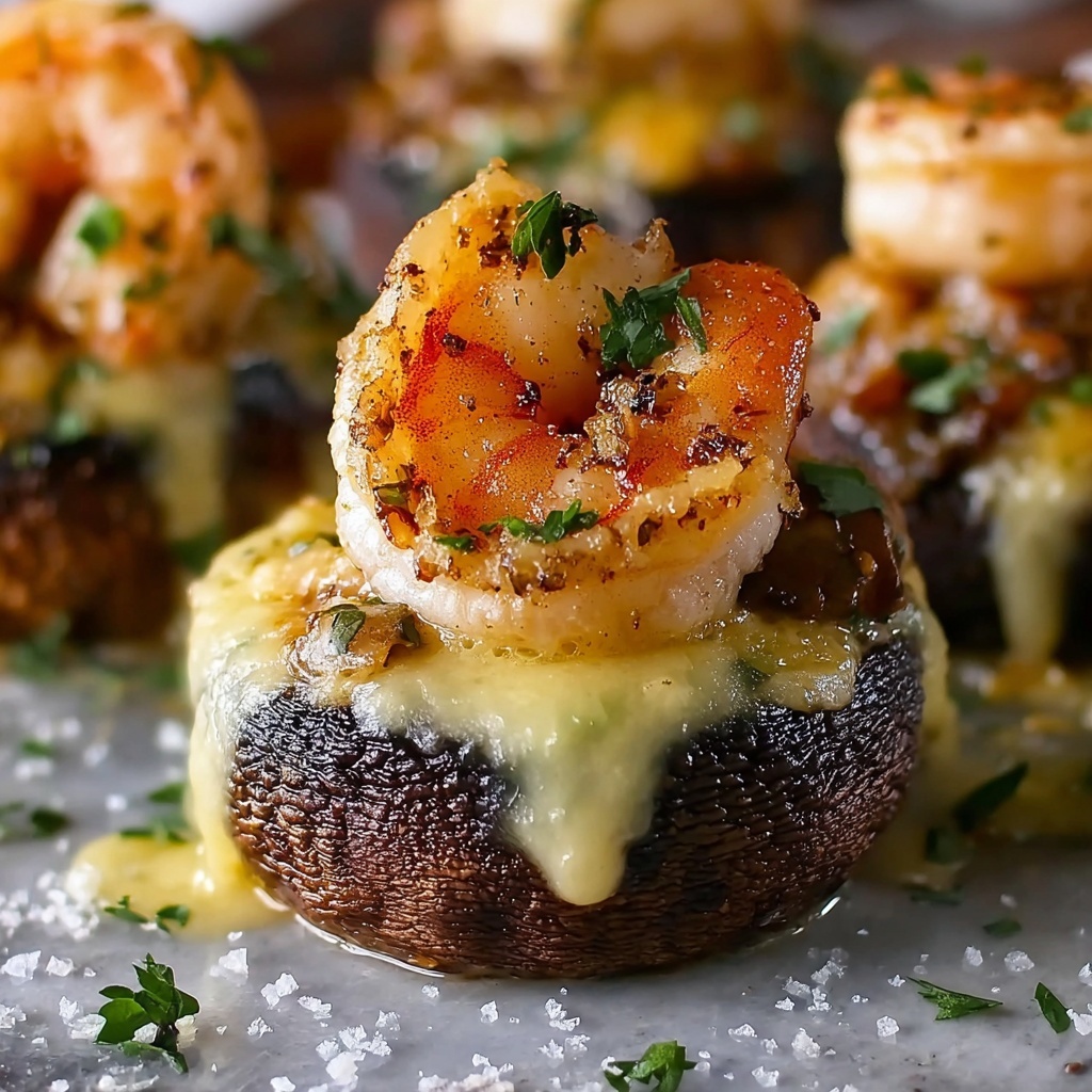 Cajun Shrimp-Stuffed Mushrooms with Cheesy Cheese Pull Recipe - Recipe Image
