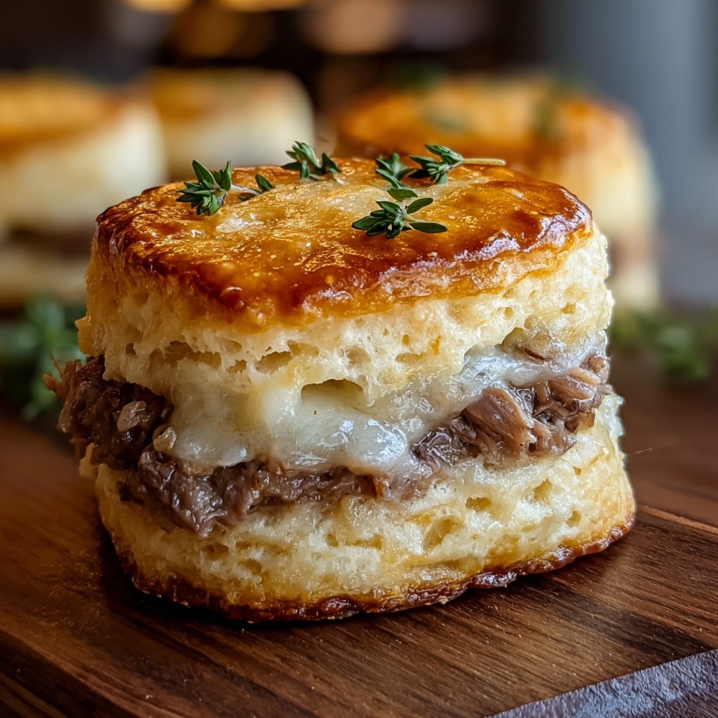 French Dip Biscuits with Roast Beef and Au Jus Recipe - Recipe Image
