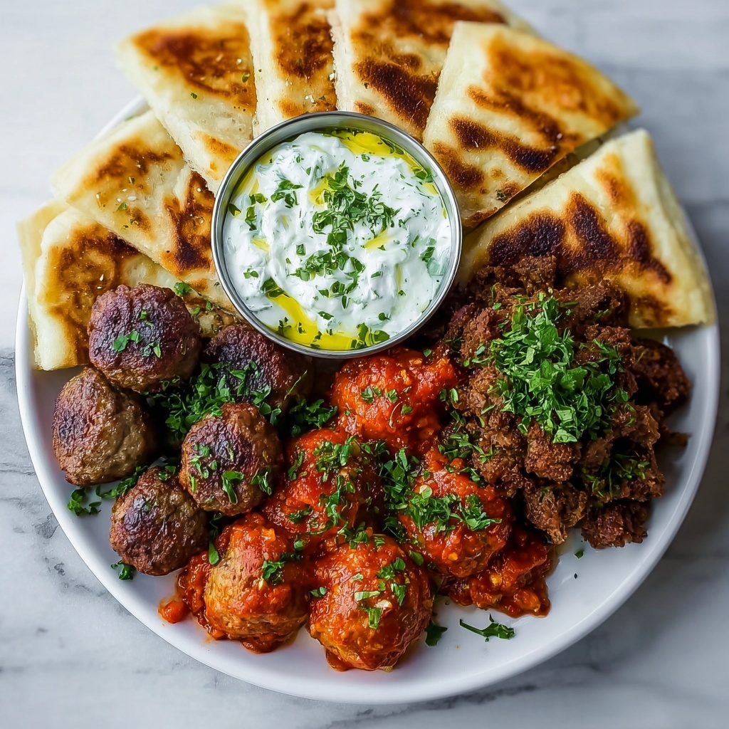 Greek Platter: Spicy Feta Wedges, Lamb Meatballs, Tzatziki, and Toasted Pitta Recipe - Recipe Image