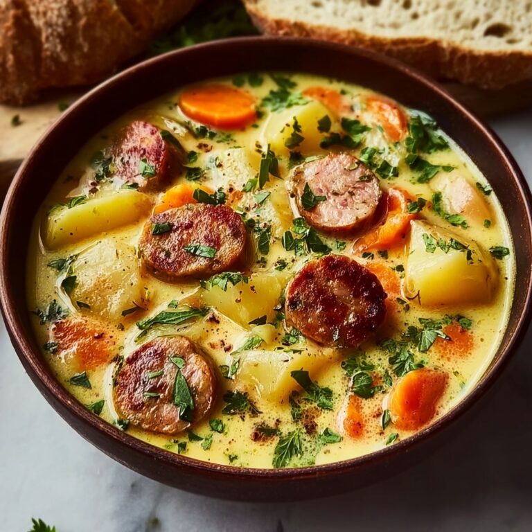 Kielbasa and Potato Kale Soup with Cheddar and Cream Recipe
