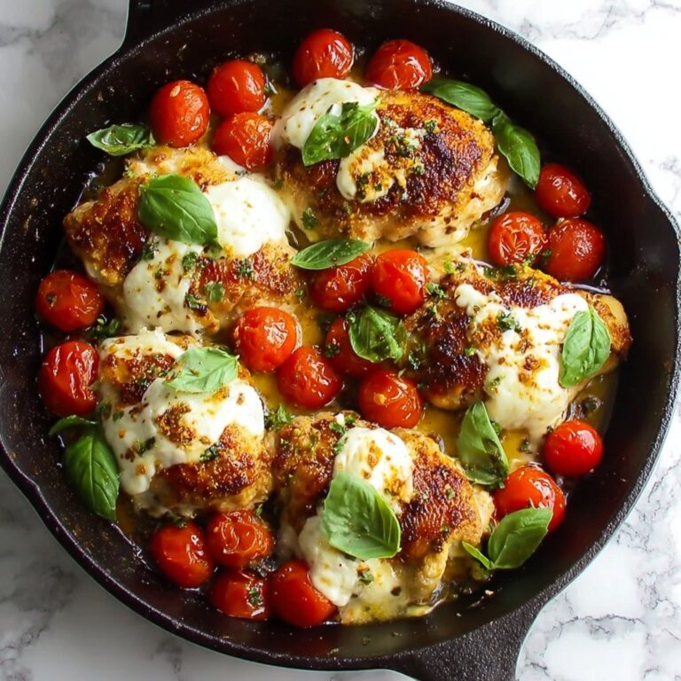 One Pan Balsamic Chicken with Fresh Mozzarella, Tomatoes, and Basil Recipe