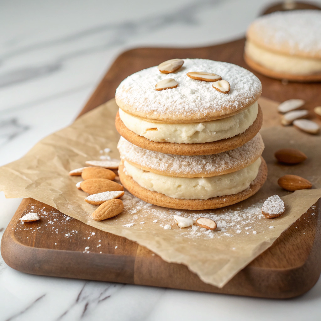 Almond Dacquoise Cream Clouds – Elegant French Sandwich Cookies Recipe - Recipe Image