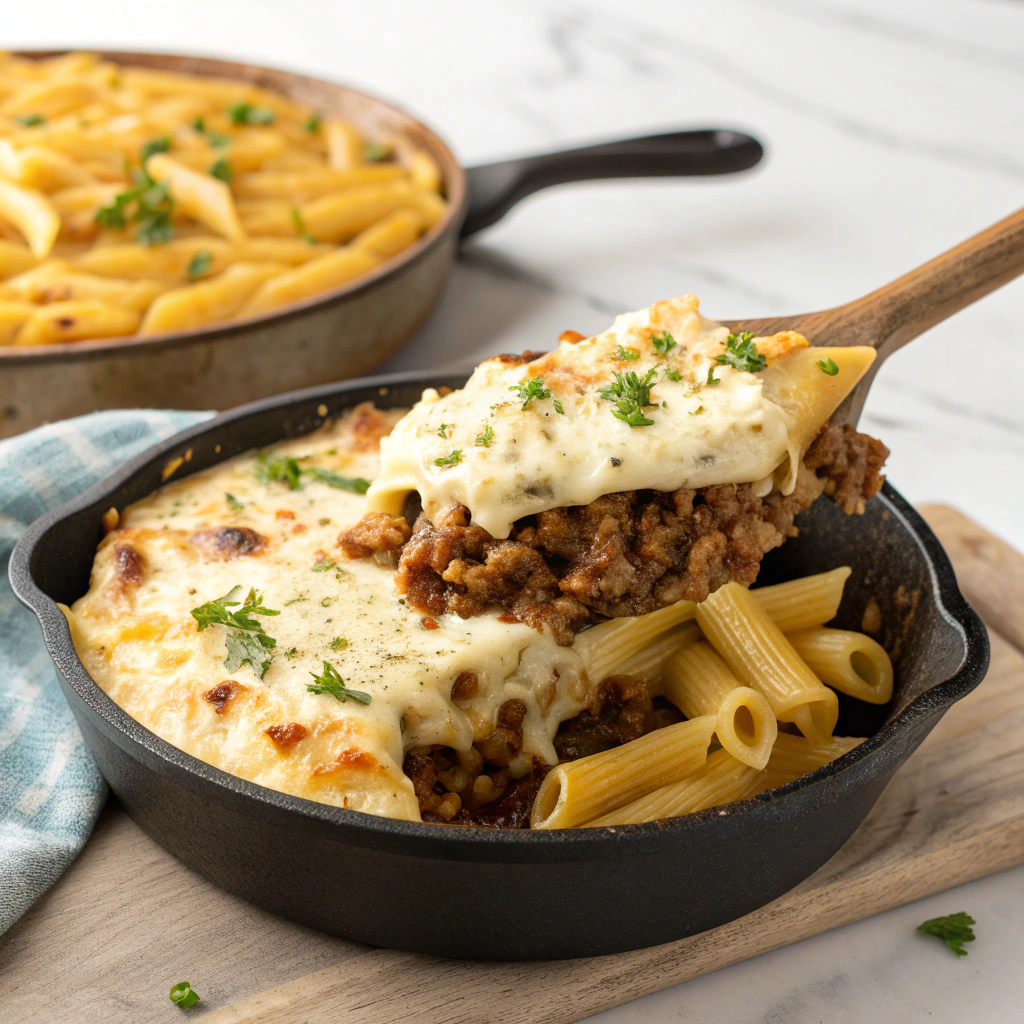 Cheesy Ground Beef Pasta Skillet Recipe - Recipe Image