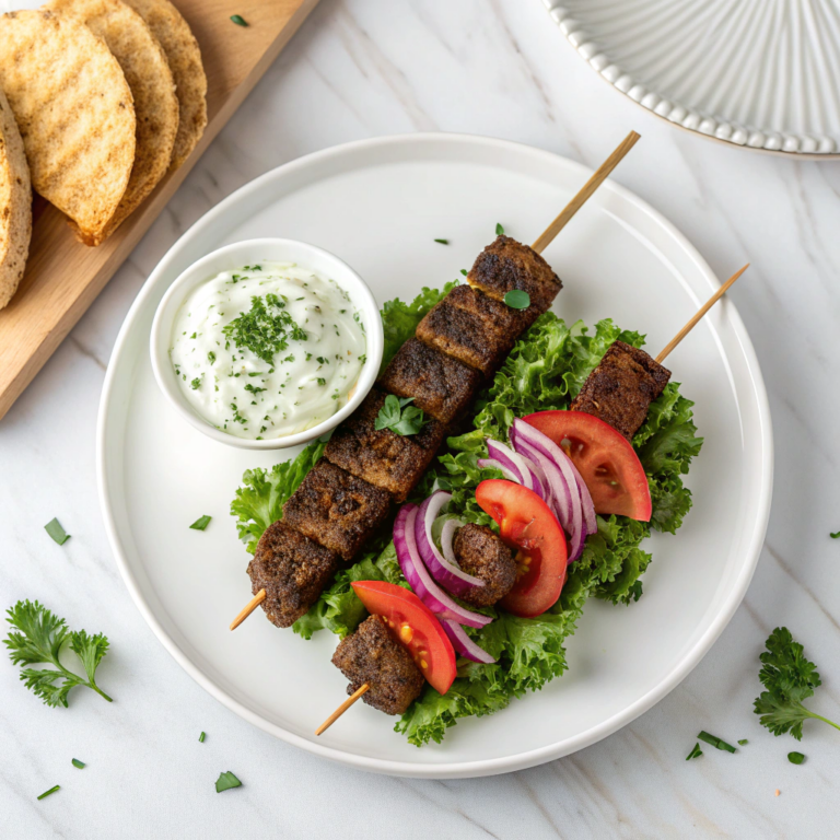 Middle Eastern Kofta Kebabs with Salad and Flatbread Recipe
