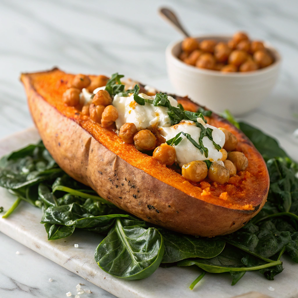 Chickpea & Spinach Stuffed Sweet Potatoes Recipe - Recipe Image