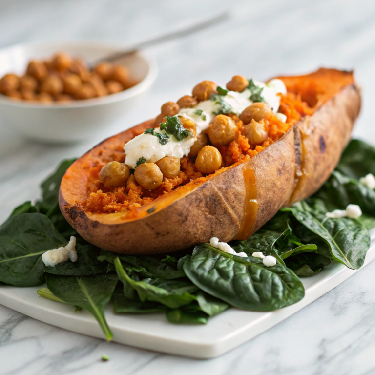 Chickpea & Spinach Stuffed Sweet Potatoes Recipe