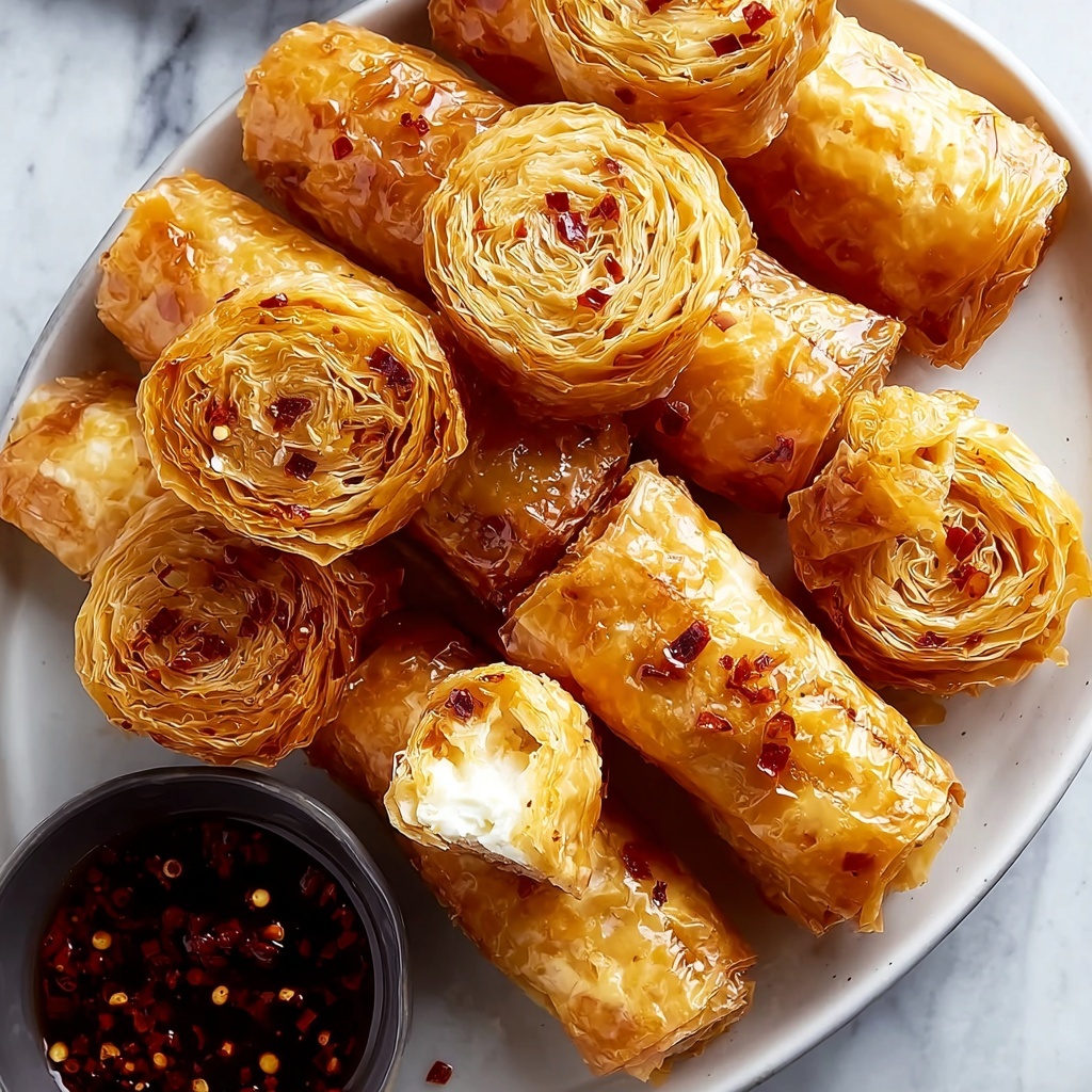Oven Fried Feta Rolls with Chili Honey Recipe - Recipe Image