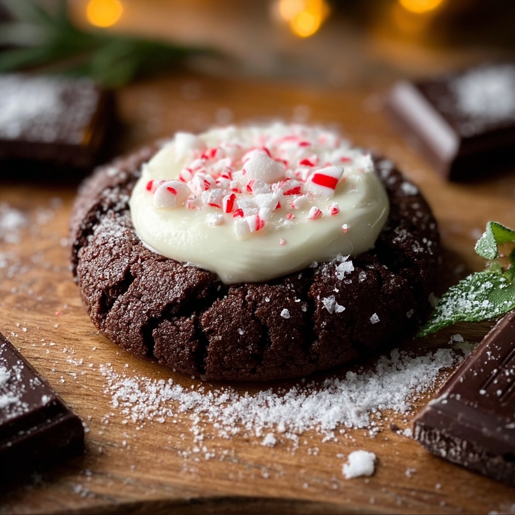 White Chocolate Dipped Peppermint Chocolate Cookies Recipe - Recipe Image