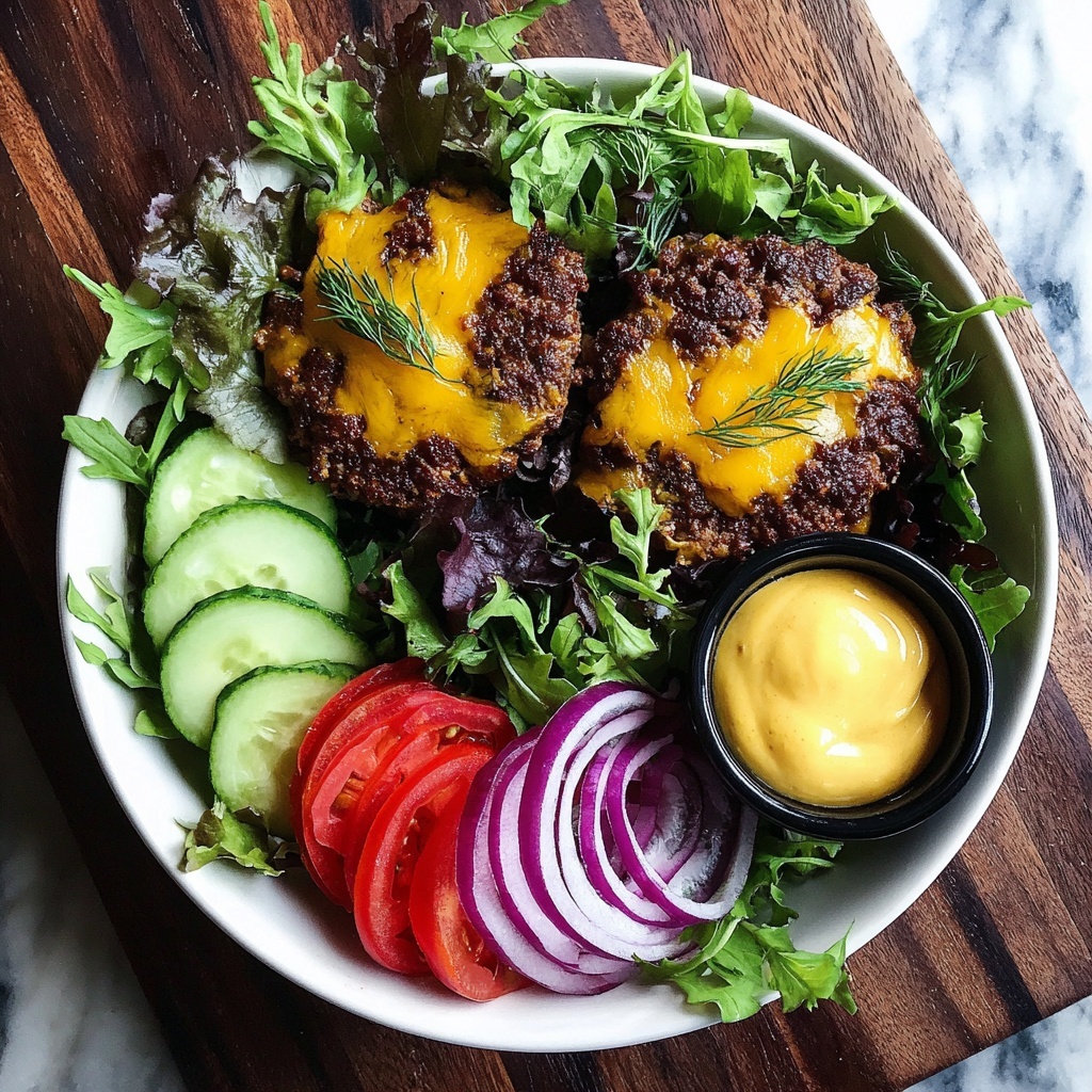 Grilled Juicy Burger Bowls with Fresh Greens Recipe - Recipe Image