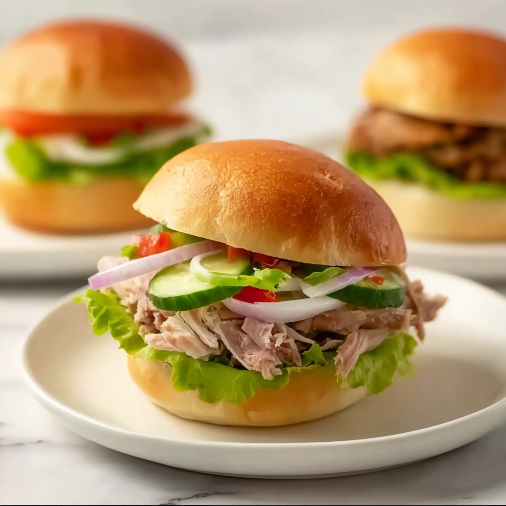 Tuna Salad Sliders with Pepper Jack and Fresh Veggies Recipe - Recipe Image