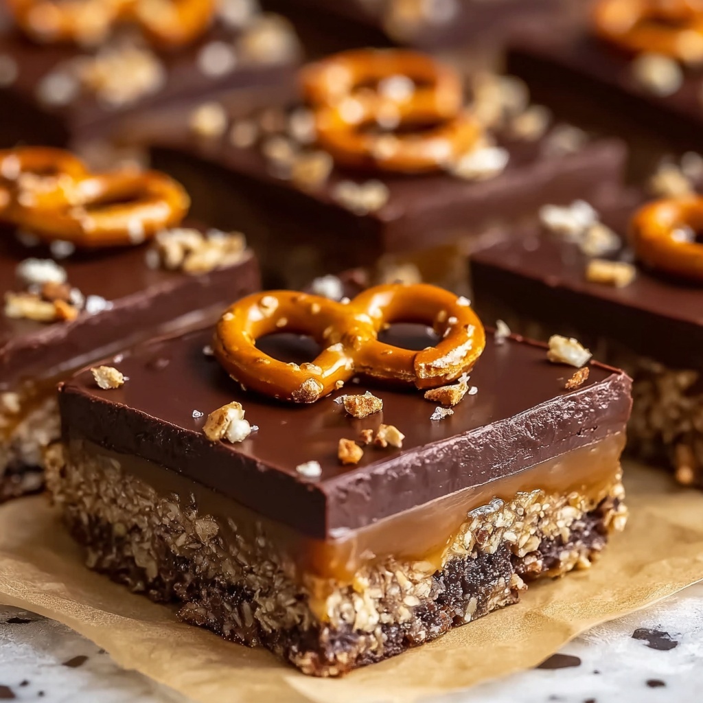 Chocolate Caramel Peanut Butter Pretzel Bars Recipe - Recipe Image