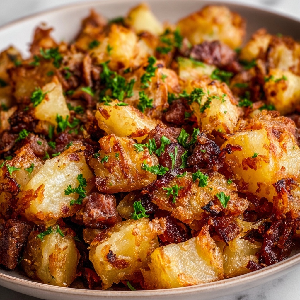 Classic Corned Beef Hash with Crispy Potatoes and Fried Eggs Recipe - Recipe Image