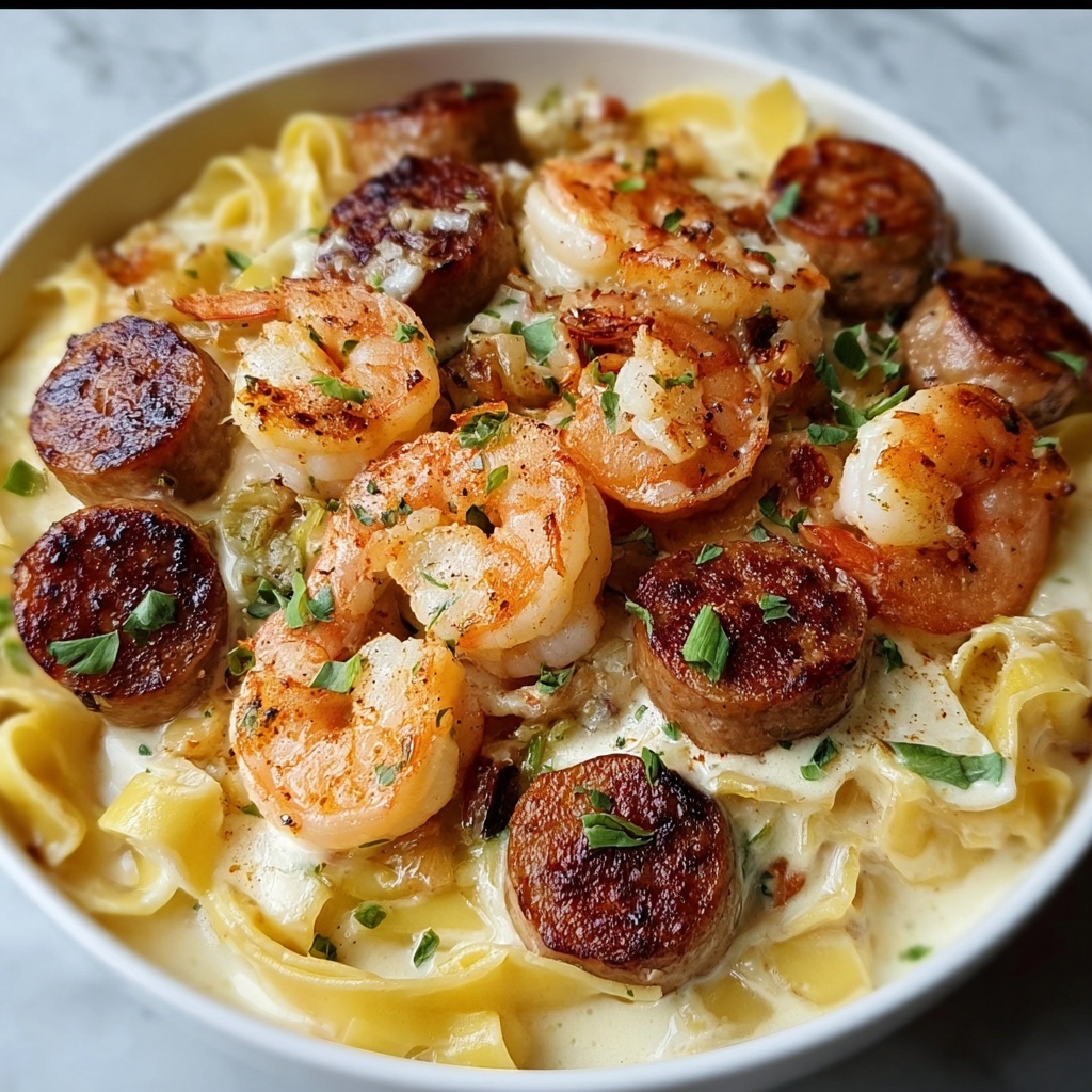 Cajun Shrimp and Sausage Alfredo Pasta Recipe - Recipe Image