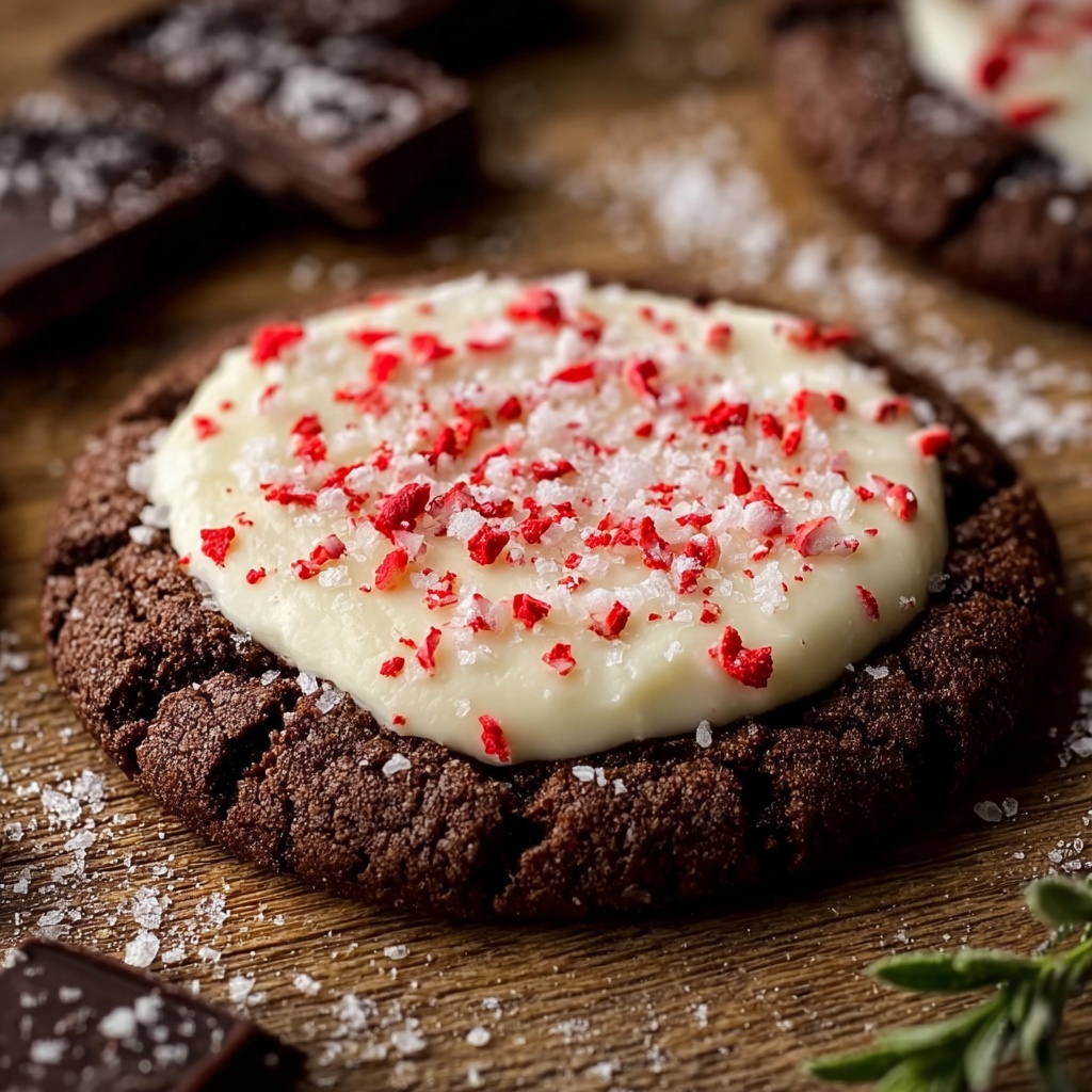 White Chocolate Dipped Peppermint Chocolate Cookies Recipe - Recipe Image