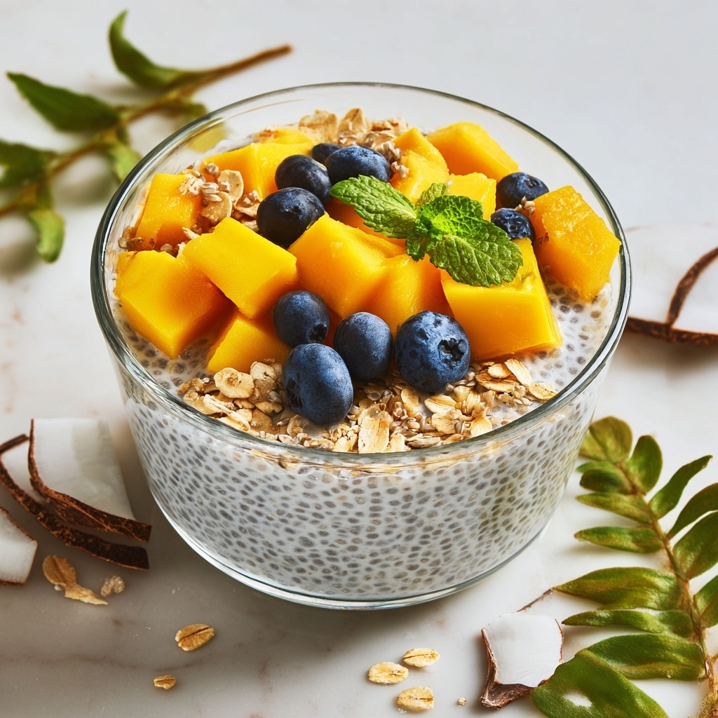 Coconut Chia Seed Pudding with Tropical Fruit Recipe - Recipe Image
