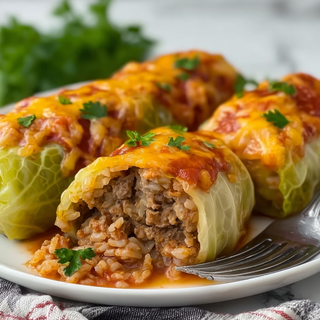 Chicken and Rice Stuffed Cabbage Rolls in Creamy Tomato Sauce Recipe - Recipe Image