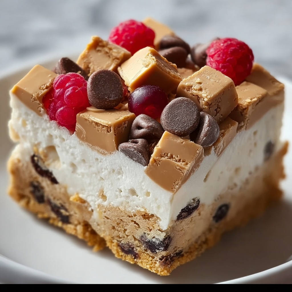No-Bake Cookie Dough Cheesecake Bars Recipe - Recipe Image