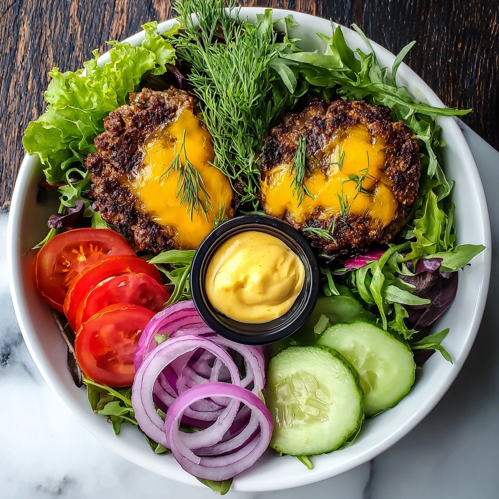 Grilled Juicy Burger Bowls with Fresh Greens Recipe - Recipe Image
