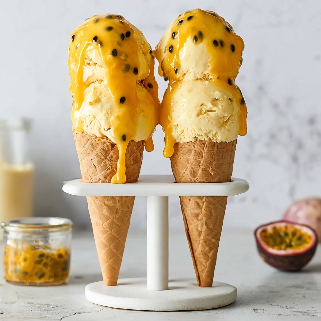 Passion Fruit No-Churn Ice Cream with Coconut and Passion Fruit Coulis Recipe - Recipe Image